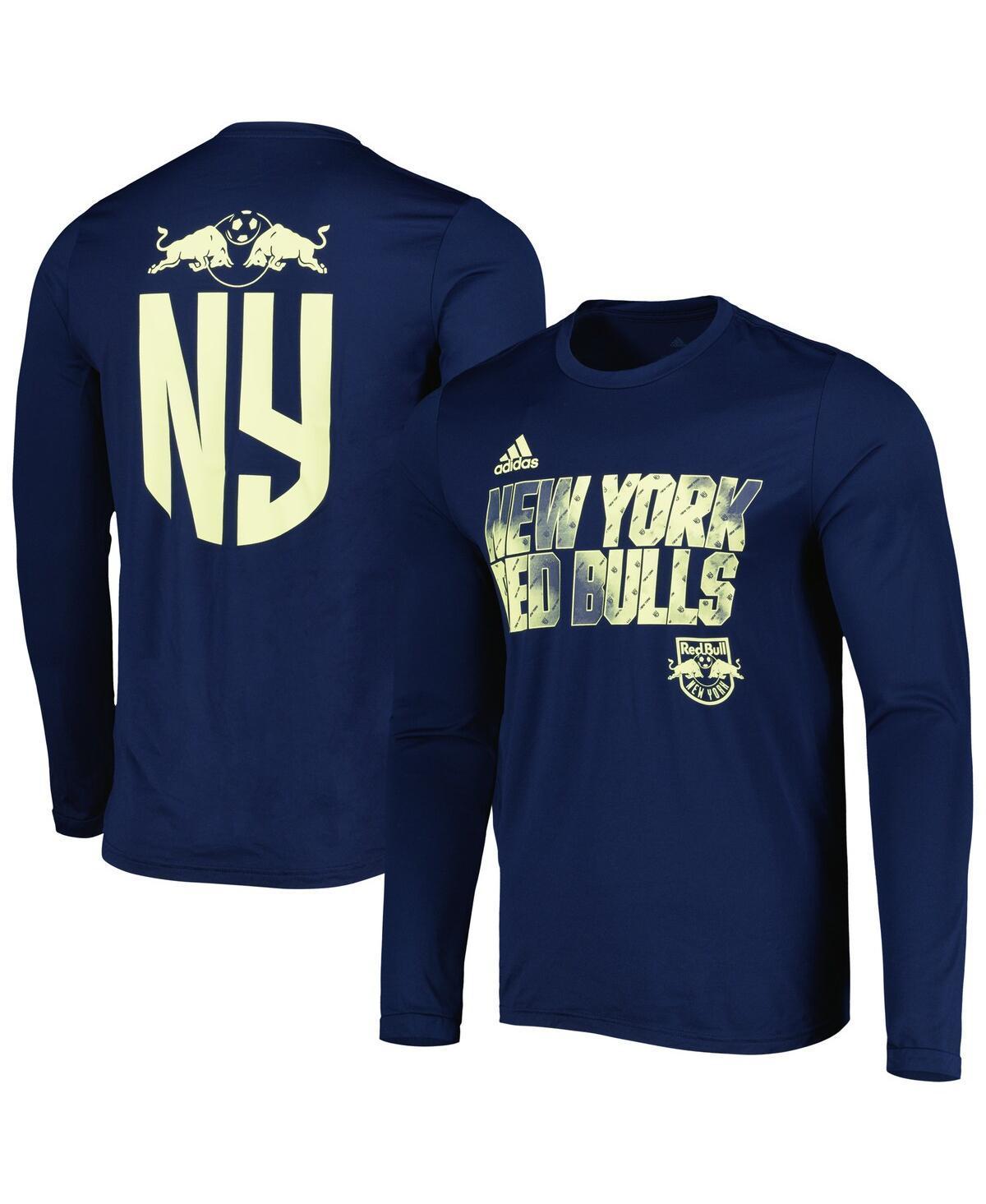 Mens adidas Navy New York Red Bulls Jersey Hook Aeroready Long Sleeve T-shirt Product Image