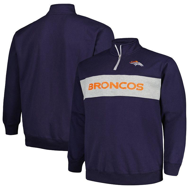 Mens Profile Navy Denver Broncos Big and Tall Fleece Quarter-Zip Jacket Product Image