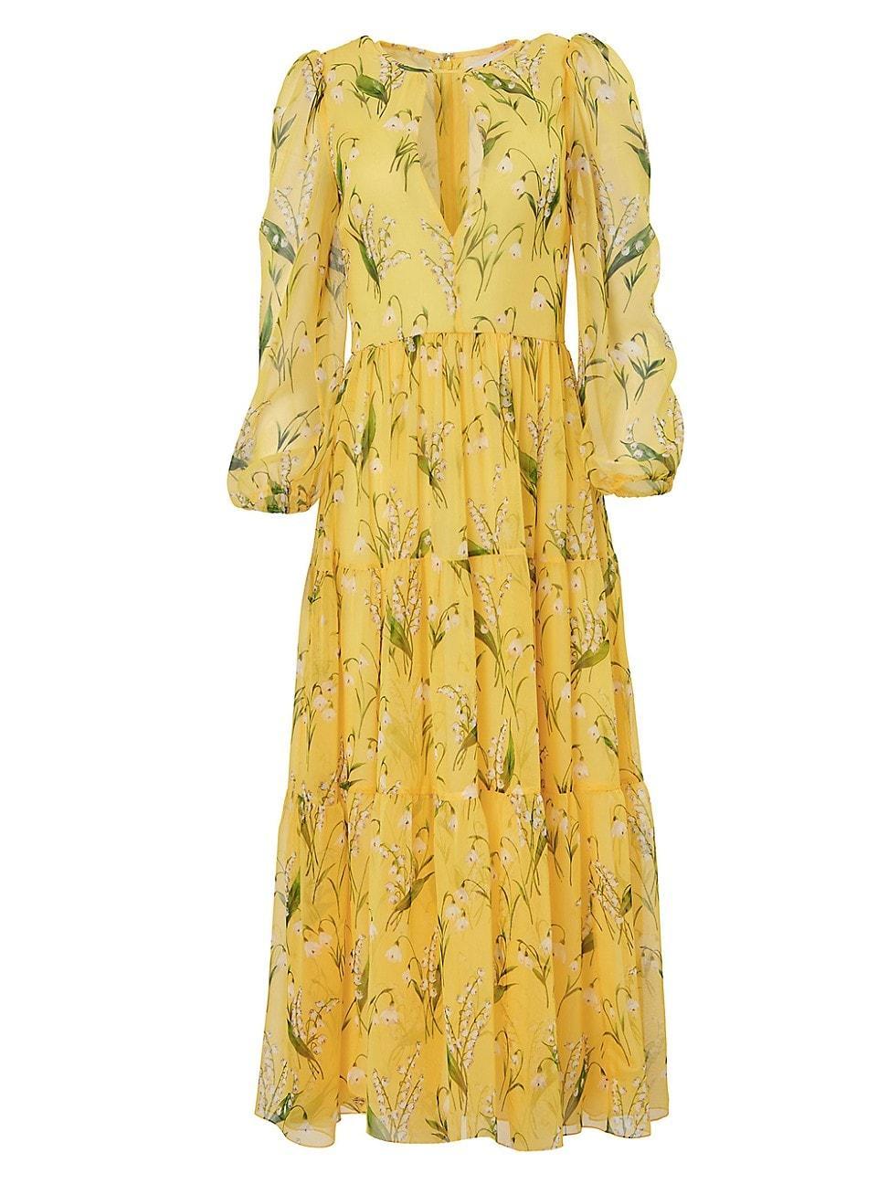 Womens Silk Floral Keyhole Midi-Dress Product Image