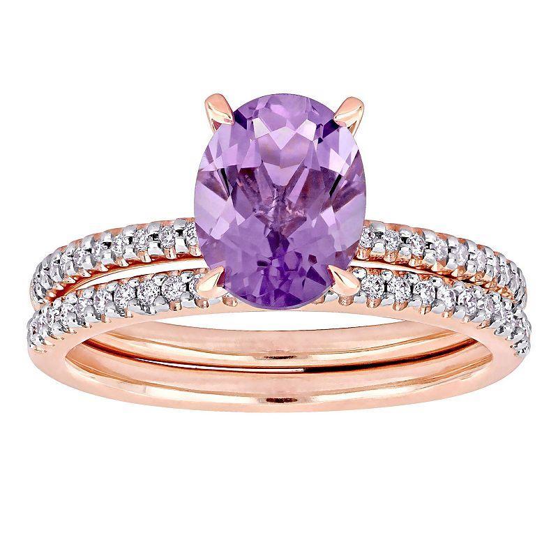 Stella Grace 14k Rose Gold Oval Amethyst & 1/4 Carat T.W. Diamond Engagement Ring Set, Womens 14k Rsgold Product Image