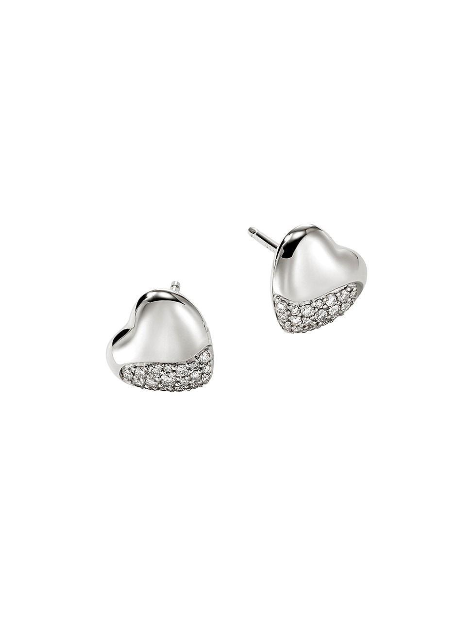 Womens Pebble Sterling Silver & 0.25 TCW Diamond Heart Stud Earrings Product Image