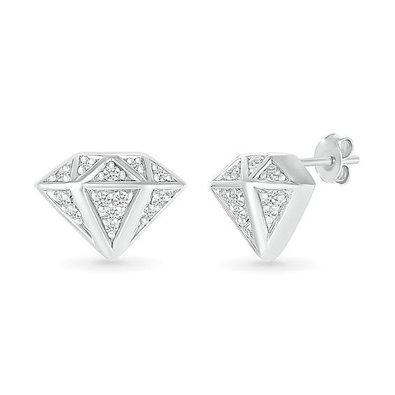 Men's 1/10 CT. T.w. Diamond Three-Dimensional Diamond-Shaped Stud Earrings in Sterling Silver Product Image