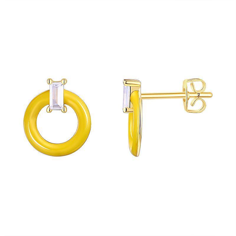 Enamorata Yellow Enamel & Cubic Zirconia Baguette Circle Stud Earrings, Womens, Gold Tone Yellow Product Image