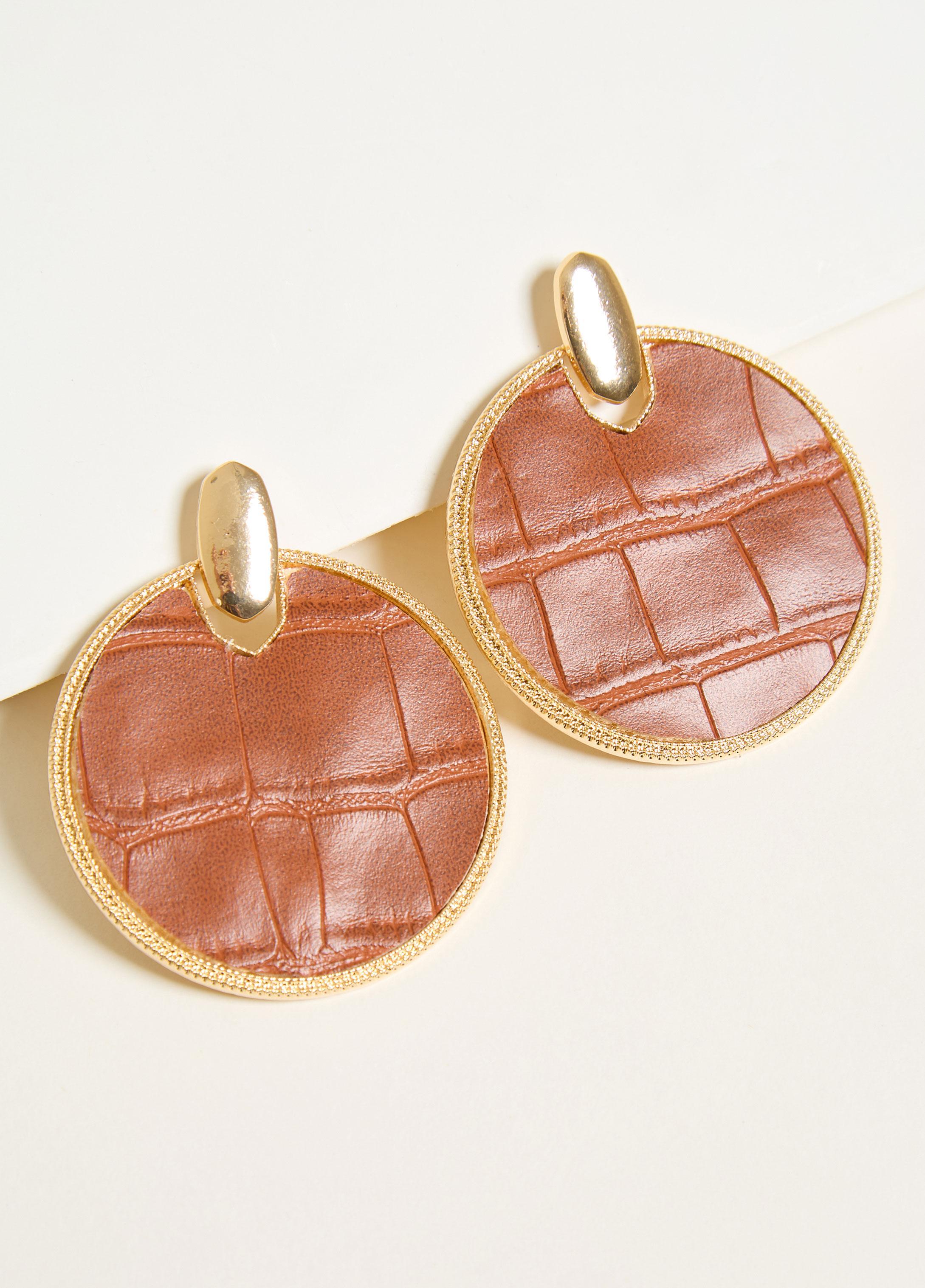 Plus Size Croc Effect Faux Leather Earrings Ashley Stewart Product Image