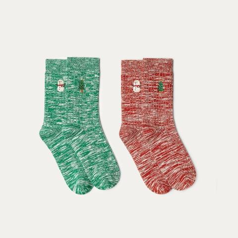 2 Pairs Holiday Socks - Snowman & Tree Product Image