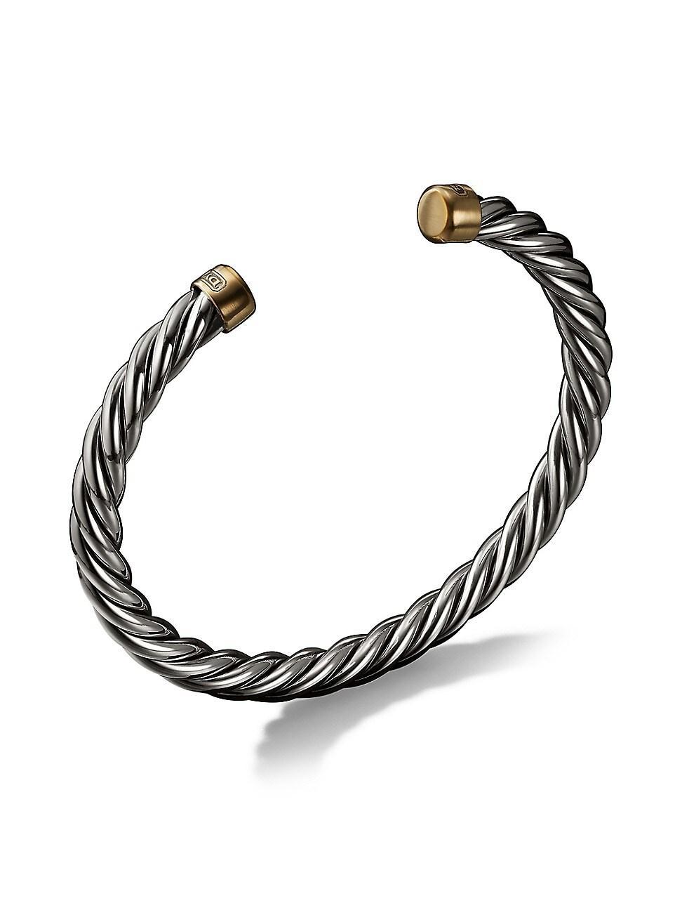 Mens Cable Cuff Bracelet In Sterling Silver With 18K Yellow Gold Product Image