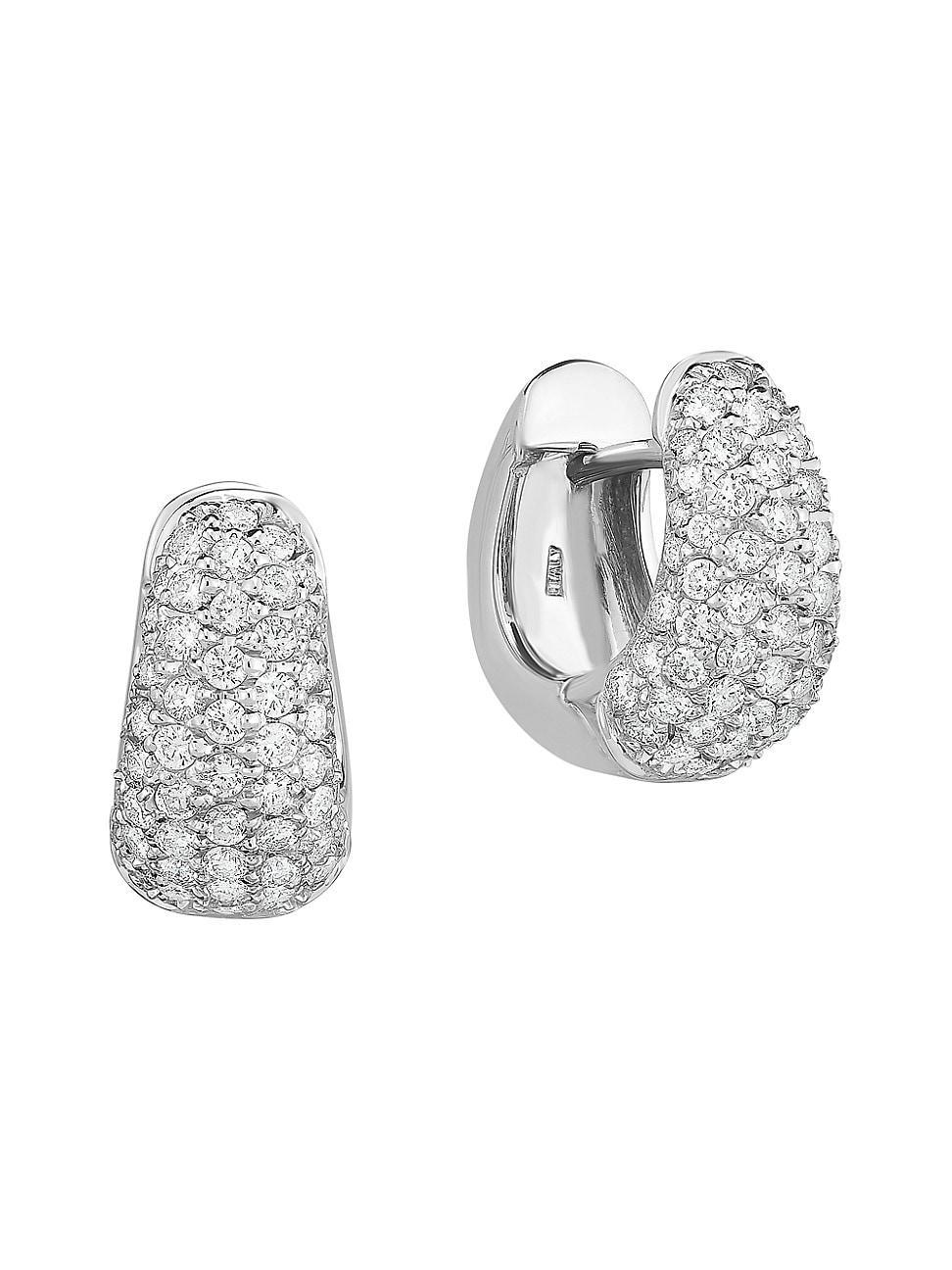 Womens 18K White Gold & 1.5 TCW Diamond Huggie Hoop Earrings Product Image