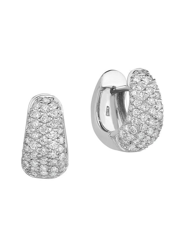 Womens 18K White Gold & 1.5 TCW Diamond Huggie Hoop Earrings Product Image