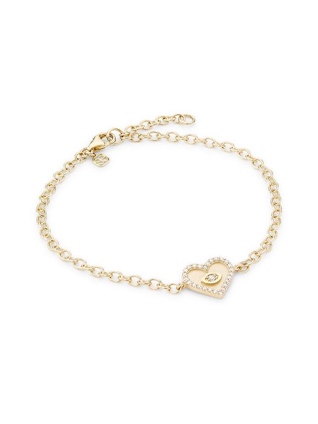 Womens 14K Yellow Gold & Diamond Small Evil-Eye Heart Charm Bracelet Product Image