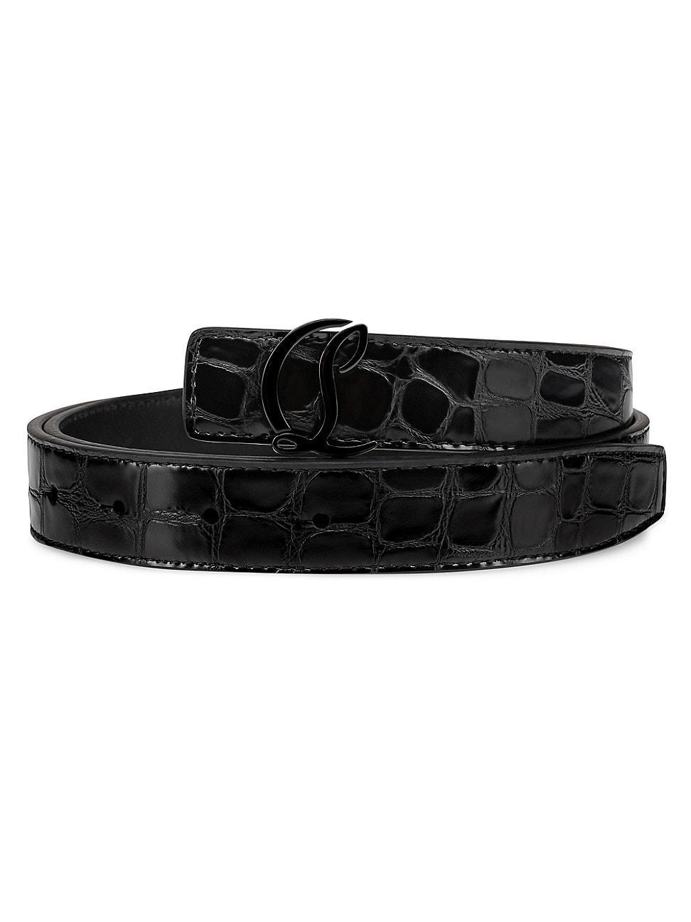 Womens CL Logo Crocodile-Embossed Leather Belt Product Image