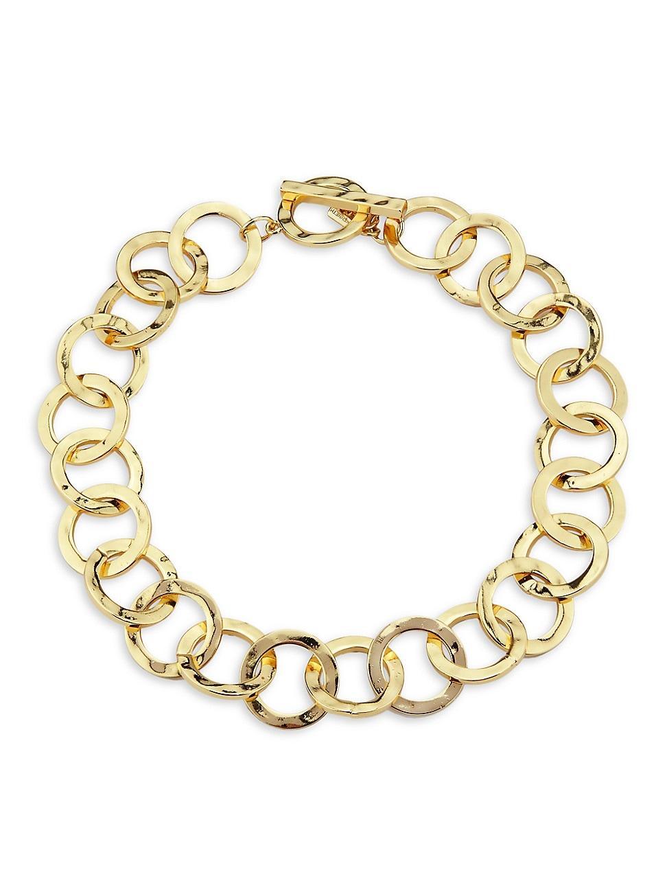 Womens Goldtone Textured Circle Link Toggle Necklace product image