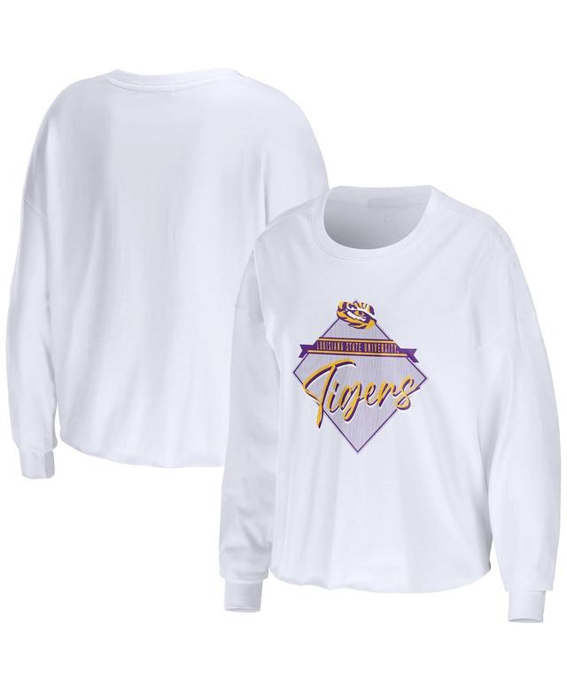 Womens Wear by Erin Andrews White Lsu Tigers Diamond Long Sleeve Cropped T-shirt Product Image