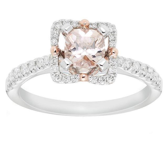 Boston Bay Diamonds 10k White & Rose Gold Cushion Morganite & 1/4 Carat T.W. Diamond Engagement Ring, Womens Multicolor Product Image