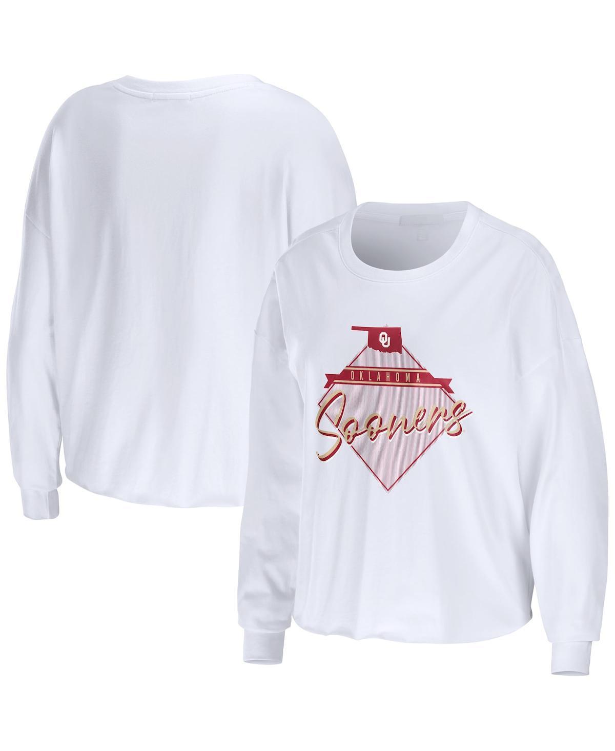 Womens WEAR by Erin Andrews Oklahoma Sooners Diamond Long Sleeve Cropped T-Shirt product image