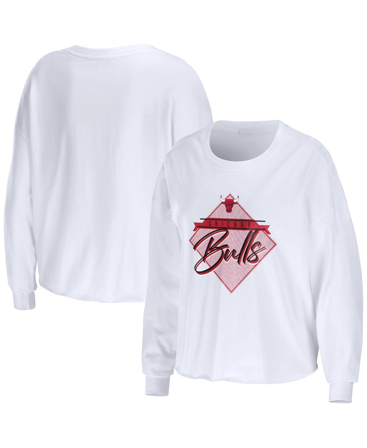 Womens Wear by Erin Andrews White Chicago Bulls Cropped Long Sleeve T-shirt Product Image