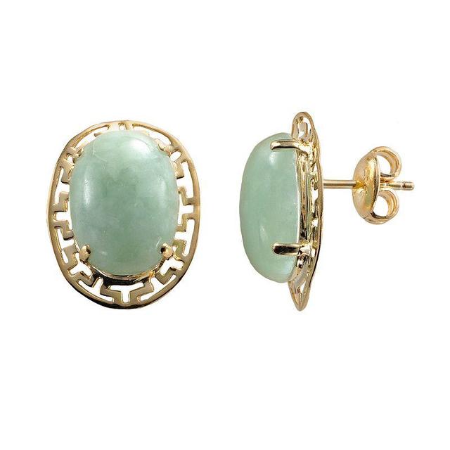 Dynasty Jade 18k Gold Over Silver Jade Greek Key Oval Stud Earrings, Womens, Green Product Image