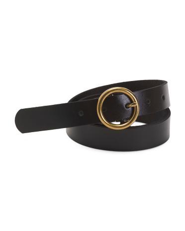 Leather Circle Buckle Minimalistic Belt For Women Product Image