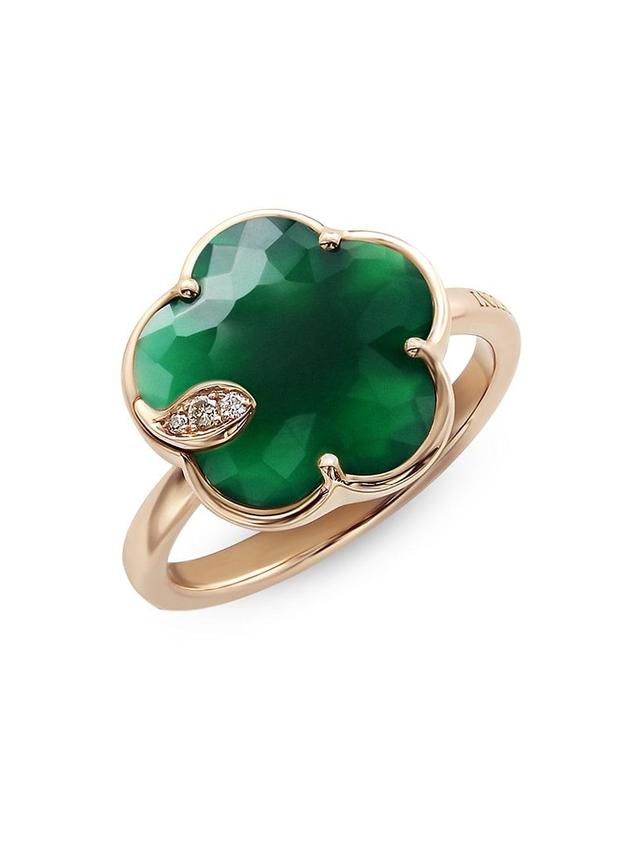 Womens Petit Joli 18K Rose Gold, Green Agate & 0.04 TCW Diamond Flower Ring Product Image