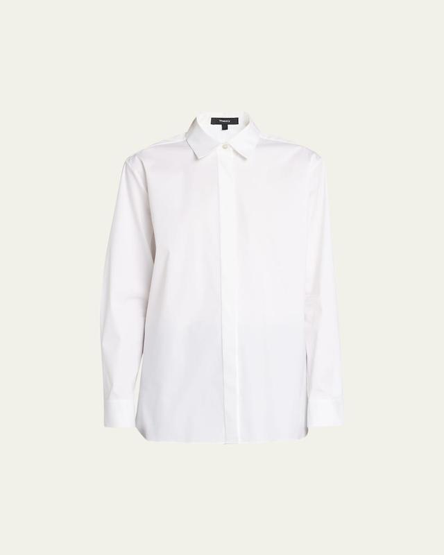 Womens Classic Cotton-Blend Button-Front Shirt Product Image