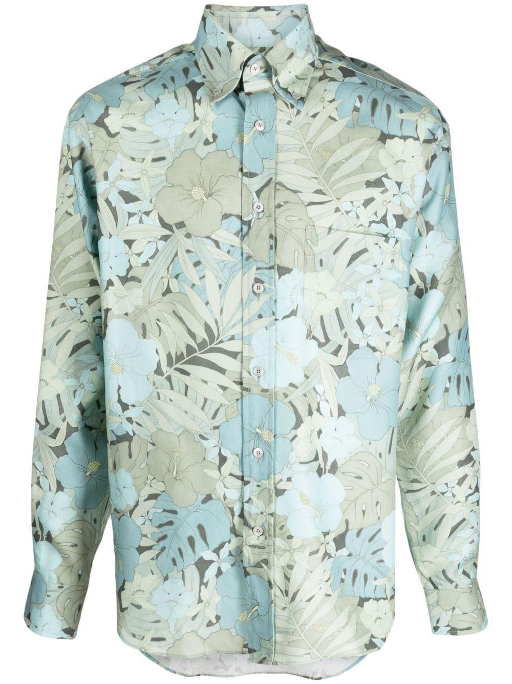 TOM FORD Button-down Collar Floral-print Lyocell-blend Shirt In Multicolore Product Image