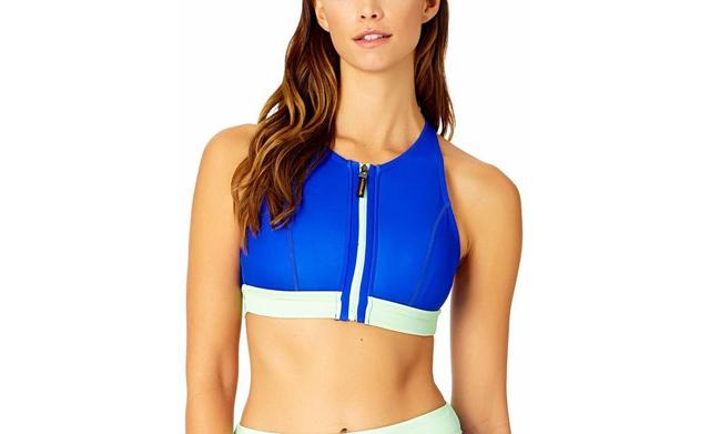 Coppersuit Womens Colorblock Zip Longline Bra Swim Top Product Image