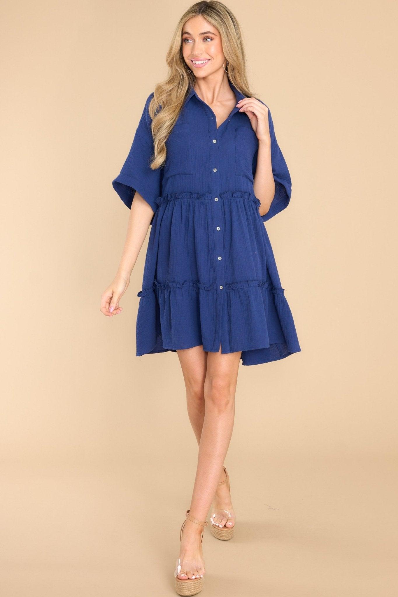 Aura My Best Self Navy Gauze Mini Dress Product Image