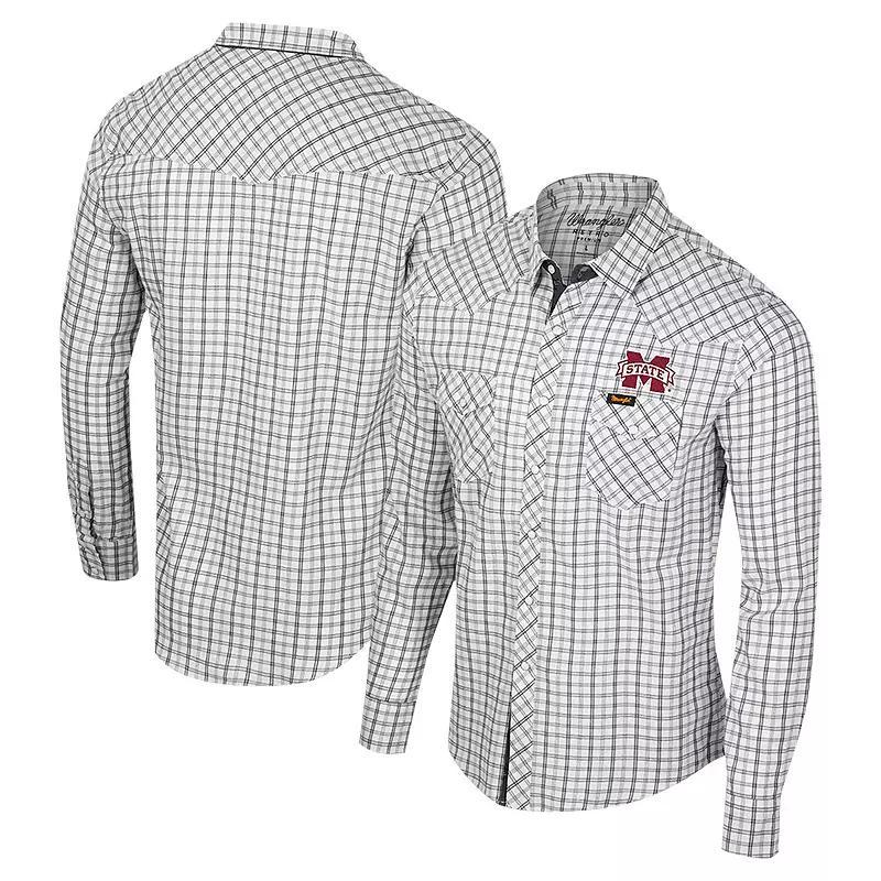 Mens Colosseum x Wrangler White Mississippi State Bulldogs Plaid Window Pane Long Sleeve Full-Snap Shirt Product Image