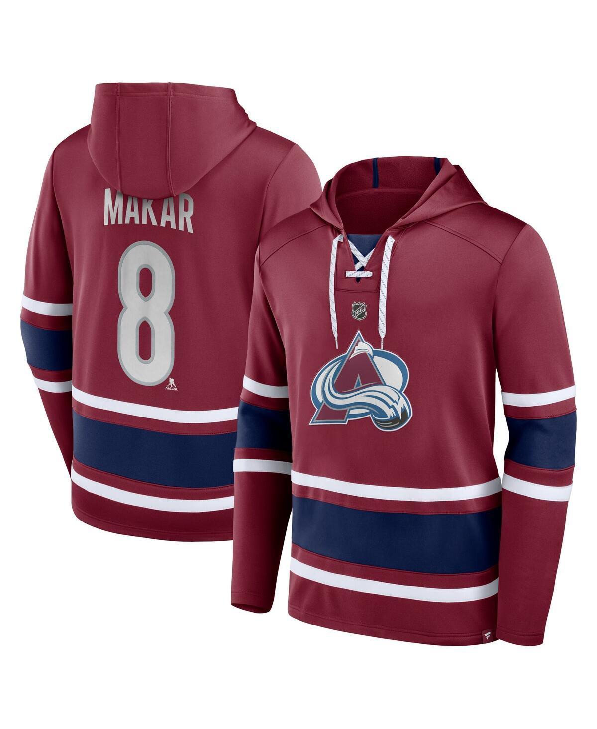 Mens Fanatics Branded Cale Makar Burgundy Colorado Avalanche Name & Number Lace-Up Pullover Hoodie Product Image