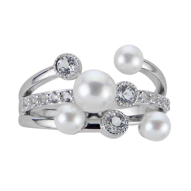 PearLustre by Imperial Sterling Silver Freshwater Cultured Pearl & White Topaz Crossover Ring, Womens Product Image