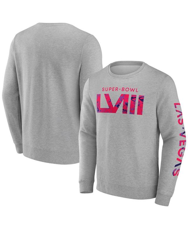 Mens Fanatics Gray Super Bowl Lviii Marble Wordmark Fleece Crew Sweatshirt Product Image