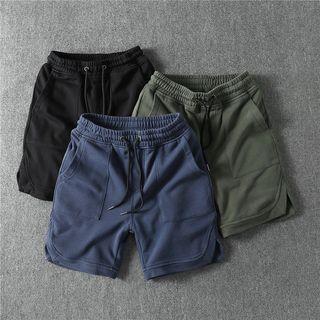 Drawstring Waist Plain Slit Sweat Shorts Product Image