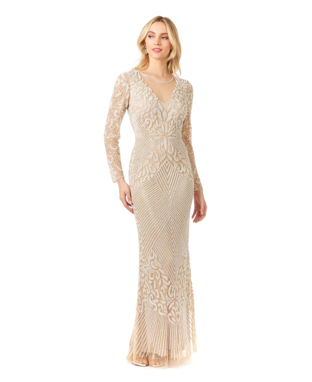 Lara Womens - Fitted Long Sleeve Beaded Gown - Ivory Product Image