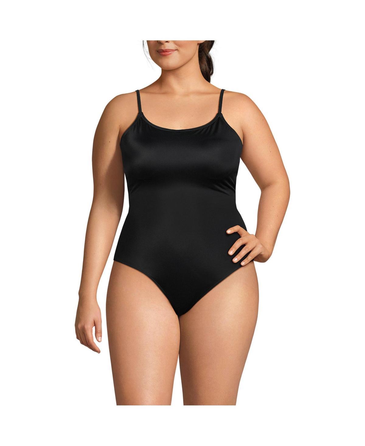 Lands End Womens Plus Size Scoop Neck High Leg Tugless Tank Thin Strap One Piece Swimsuit Product Image