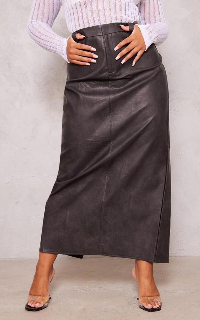 Plus Washed Black Faux Leather Maxi Skirt Product Image