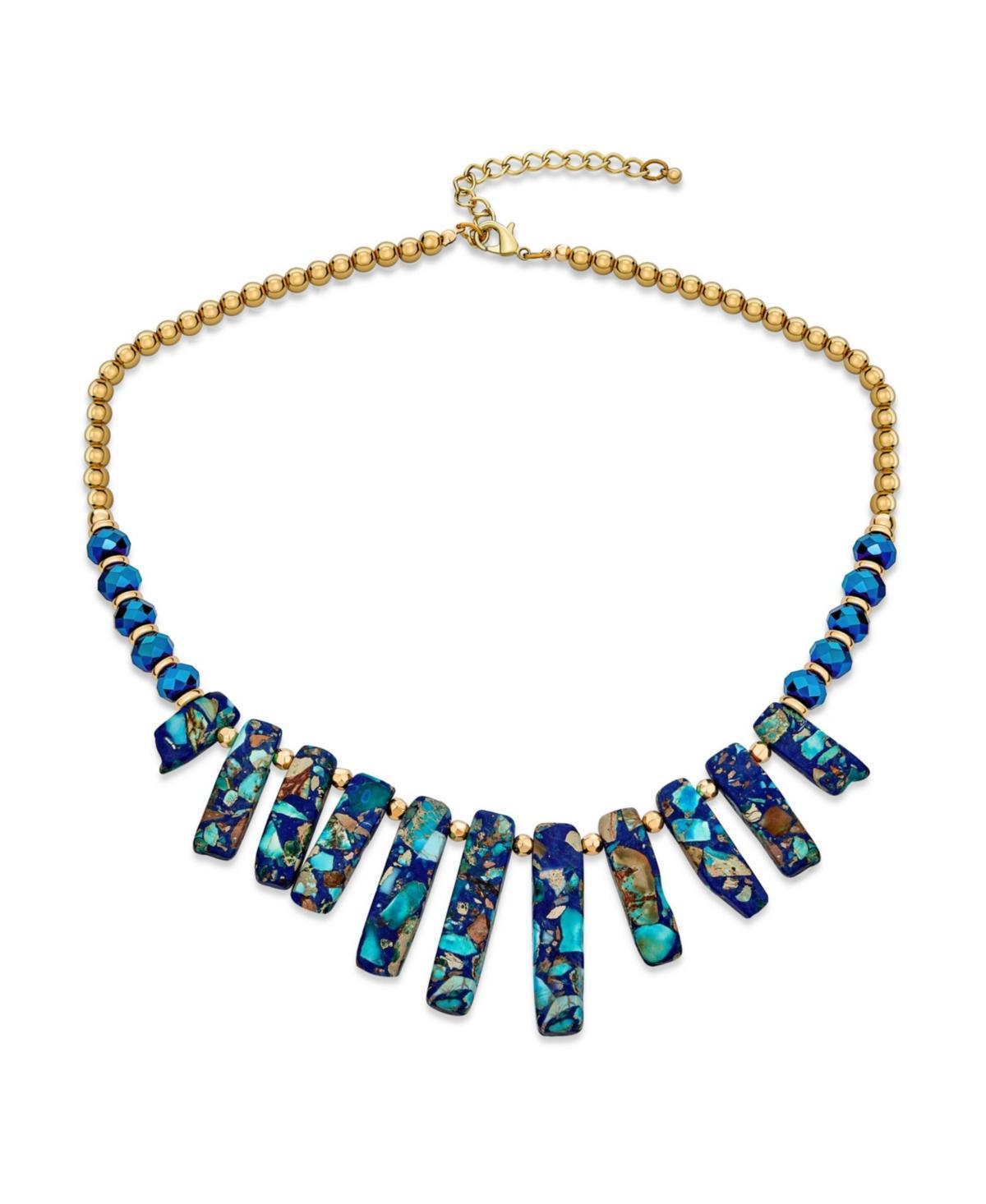 Bling Jewelry Blue Peck Organic Faceted Beads Gemstone Irregular Stone Bib Fan Statement Collar Choker Necklaces Western Jewelry For Women Gold Plated Product Image