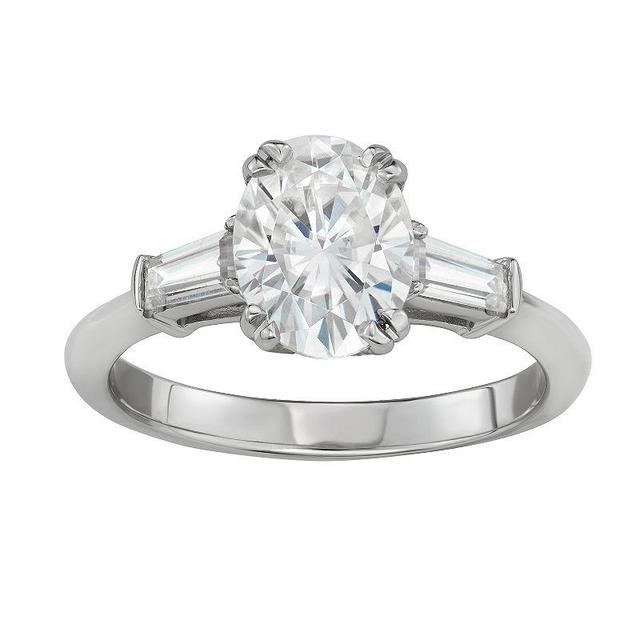 Charles & Colvard 14k White Gold 2 1/2 Carat T.W. Lab-Created Moissanite Oval and Baguette Ring, Womens 14k Whgold Product Image