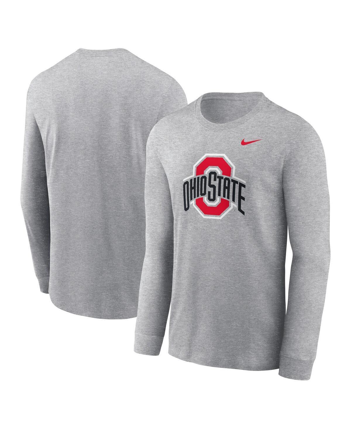 Mens Nike Heather Gray Ohio State Buckeyes Primary Logo Long Sleeve T-Shirt Product Image