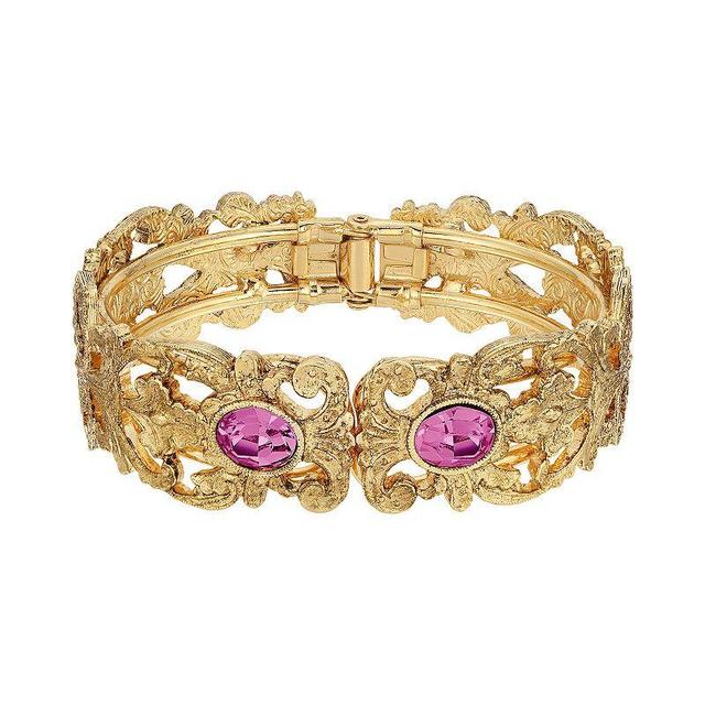 1928 Gold Tone Simulated Crystal Filigree Cuff Bracelet, Womens, Pink Product Image