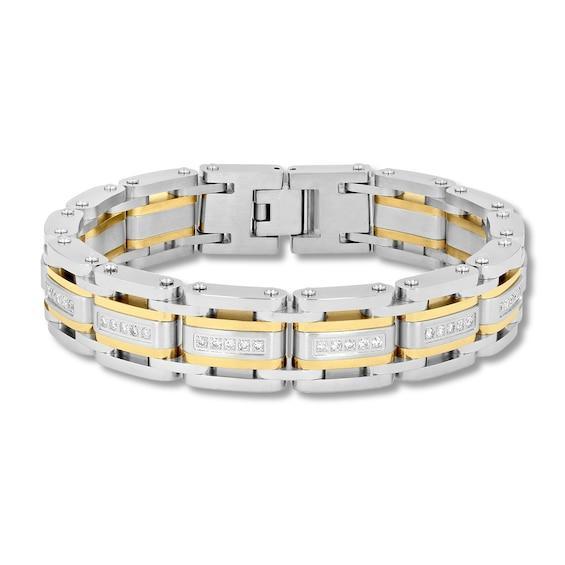 Men's 1 CT. T.w. Diamond Multi-Row Link Bracelet in Stainless Steel and Yellow Ion Plate - 8.5" Product Image