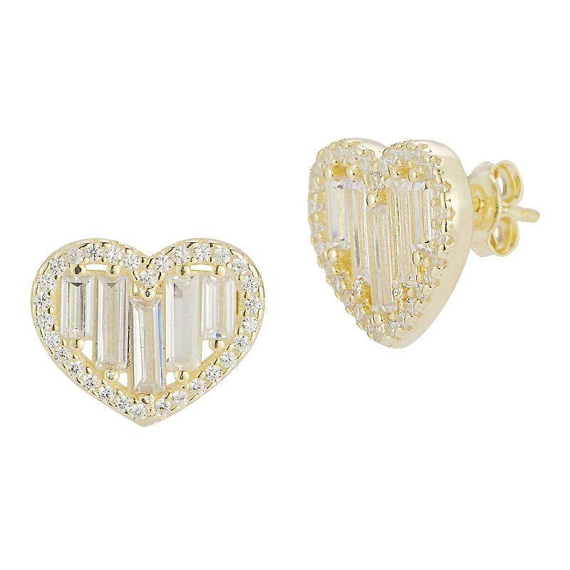 Sunkissed Sterling Cubic Zirconia Heart Stud Earrings, Womens, Gold Product Image