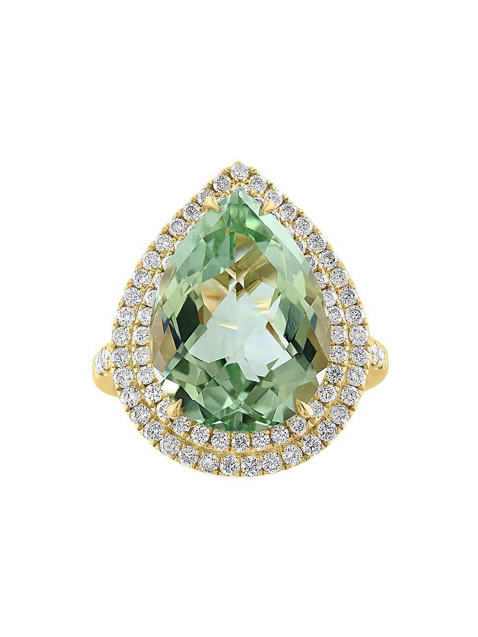 Womens 14K Yellow Gold, Green Amethyst & 0.79 TCW Diamond Halo Ring Product Image