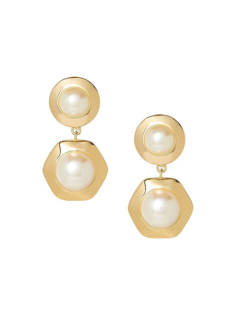 Womens Geo Goldtone & Glass Cabochon Clip-On Drop Earrings Product Image