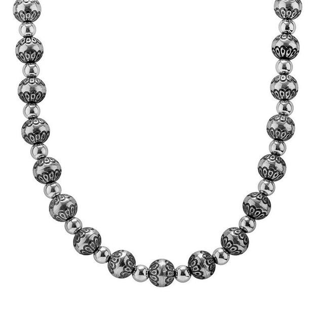 Southwest Spirit Sterling Silver Stamped Beaded Necklace, Womens Product Image