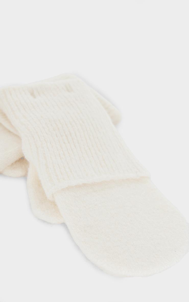 Cream Layered Rib Knit Mittens Product Image