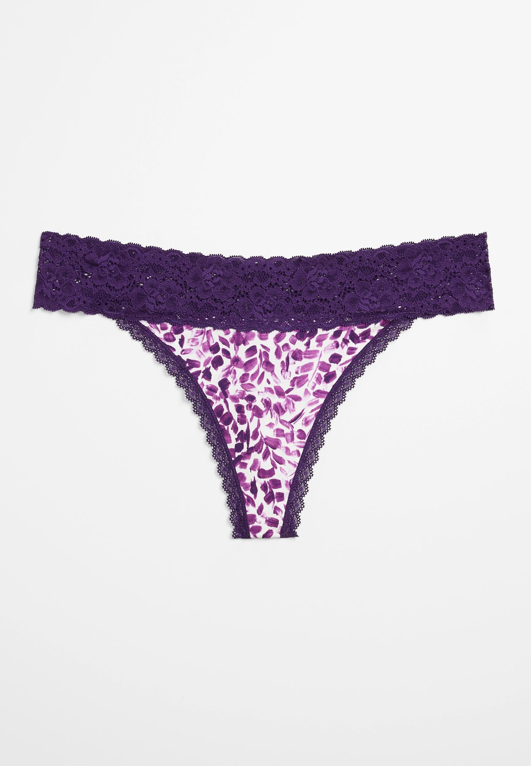 Maurices Womens Simply Comfy Wide Lace Trim Cotton Thong Panty Purple Size 2X Product Image