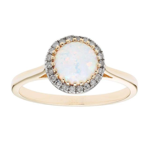 Lab-Created Opal 10K Gold and 1/10 Carat T.W. Diamond Ring, Womens Yellow Product Image