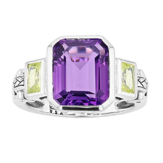 SIRI USA by TJM Sterling Silver Lab-Created Amethyst & Green Cubic Zirconia Cushion Ring, Womens Multicolor Product Image