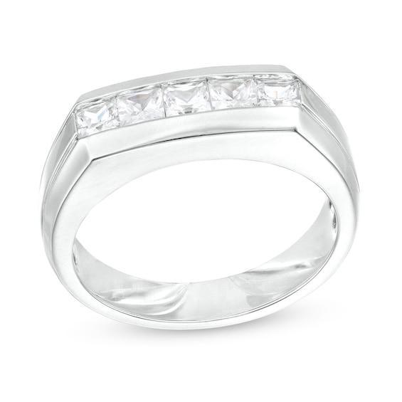 Men's 1 CT. T.w. Square-Cut Diamond Five Stone Wedding Band in 10K White Gold Product Image