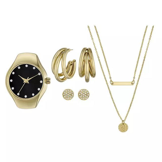 Folio Womens Gold Tone Ring Watch, Earrings & Necklace Set, Yellow Product Image