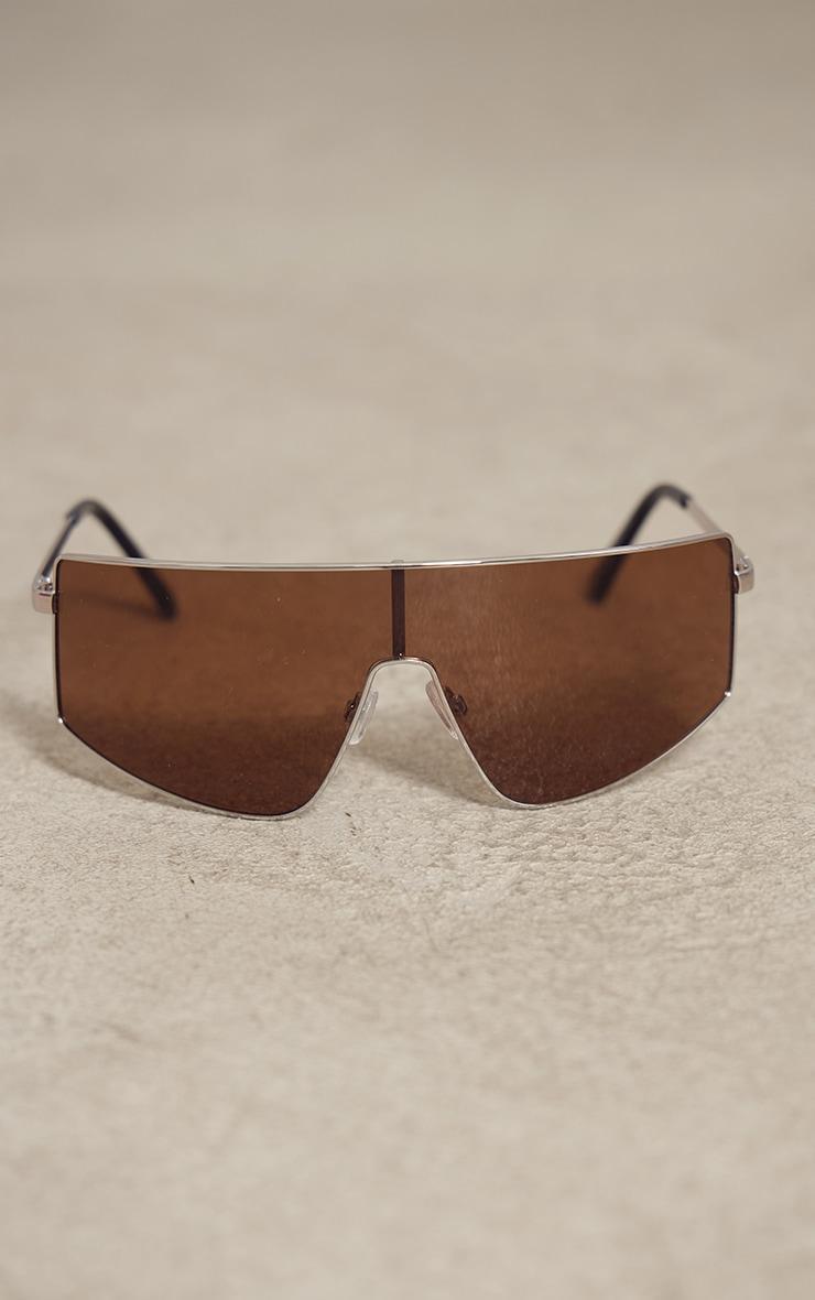 Silver Lens Oversized Brown Lens Visor Sunglasses Product Image